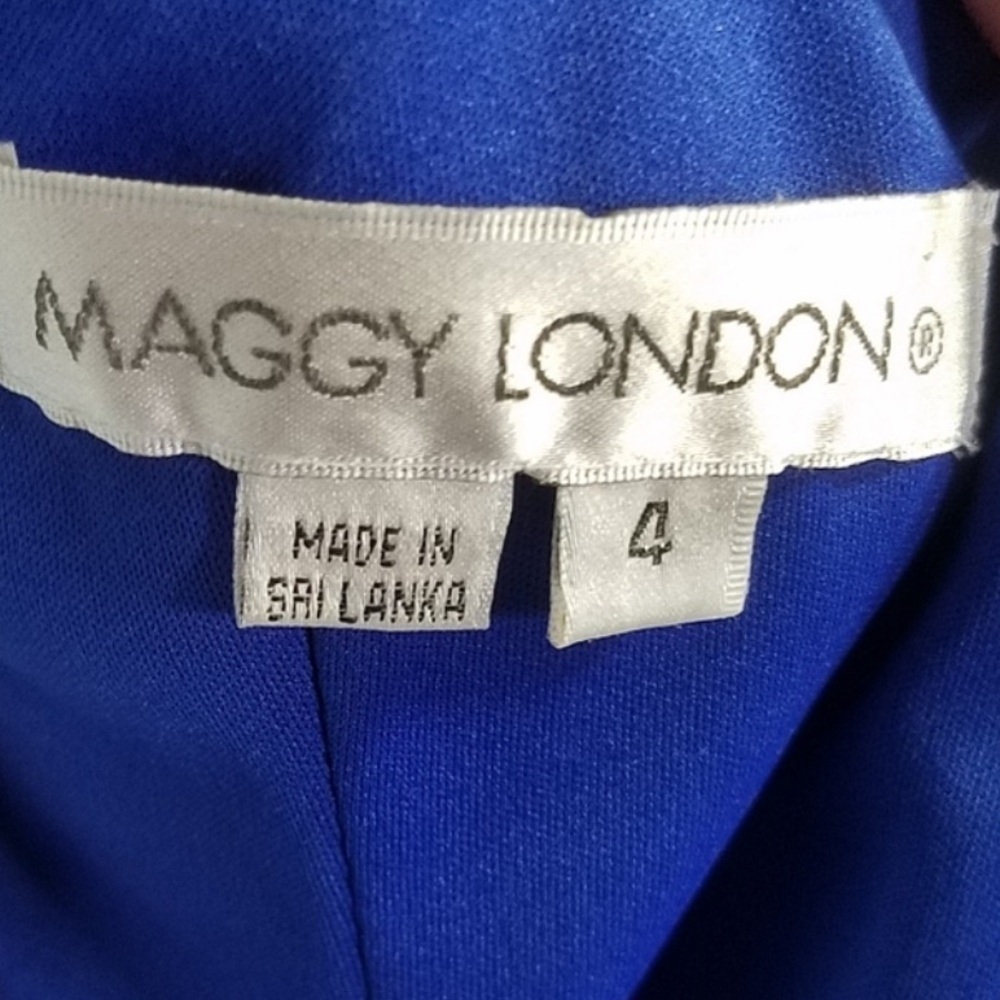 Maggy London Blue Sheath Dress Double V Neck Sleeveless Excellent Size 4 - Picture 5 of 9